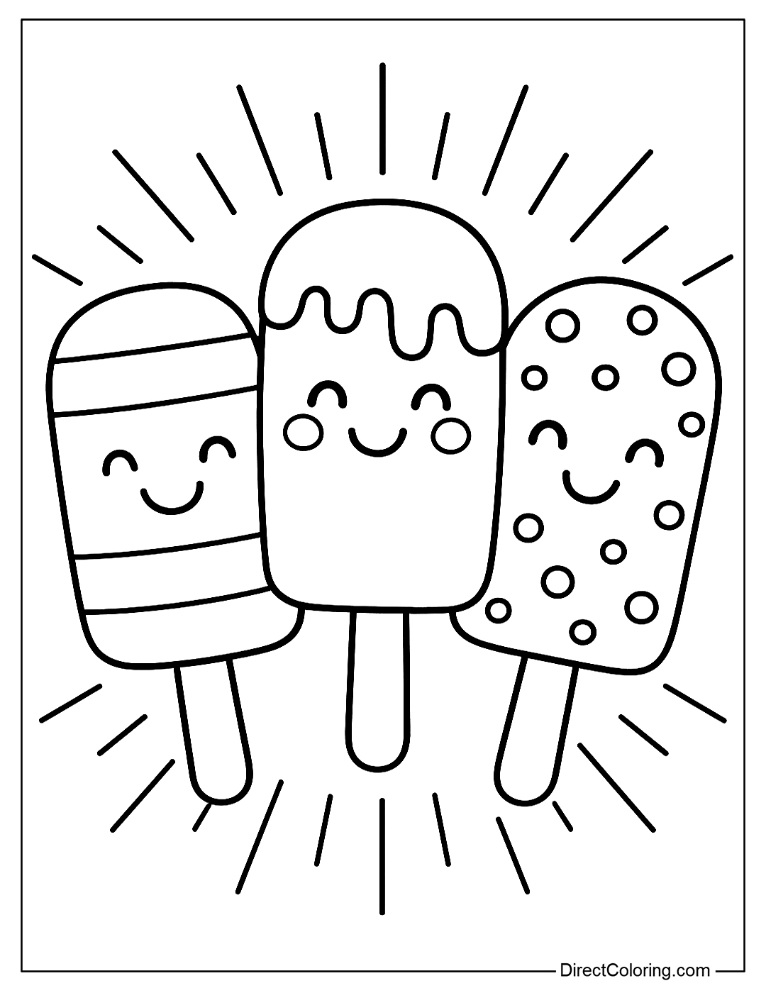 coloring page Cute popsicles with funny faces